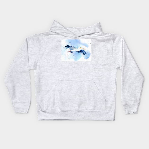 Pelican in flight Kids Hoodie by atep